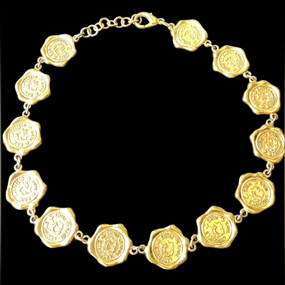 Vintage Karl Lagerfeld Wax Seal Coin Reversible Necklace (t135)